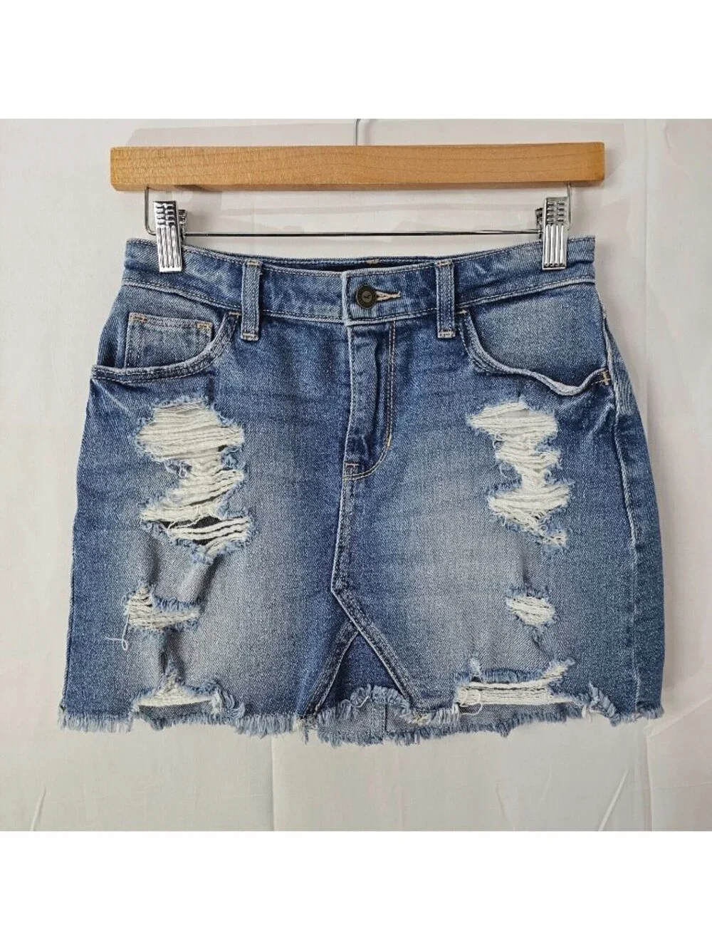 Hollister Denim Skirt Womens 1/25 Blue High Rise Vintage Stretch Distressed